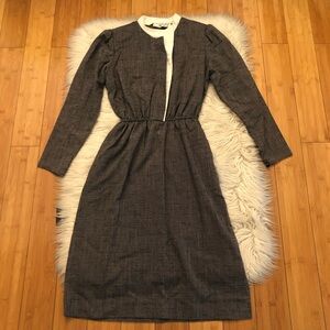 Vintage J.S.J 80s Tweed Asymmetrical Neckline Long Sleeves Gray Dress size 10